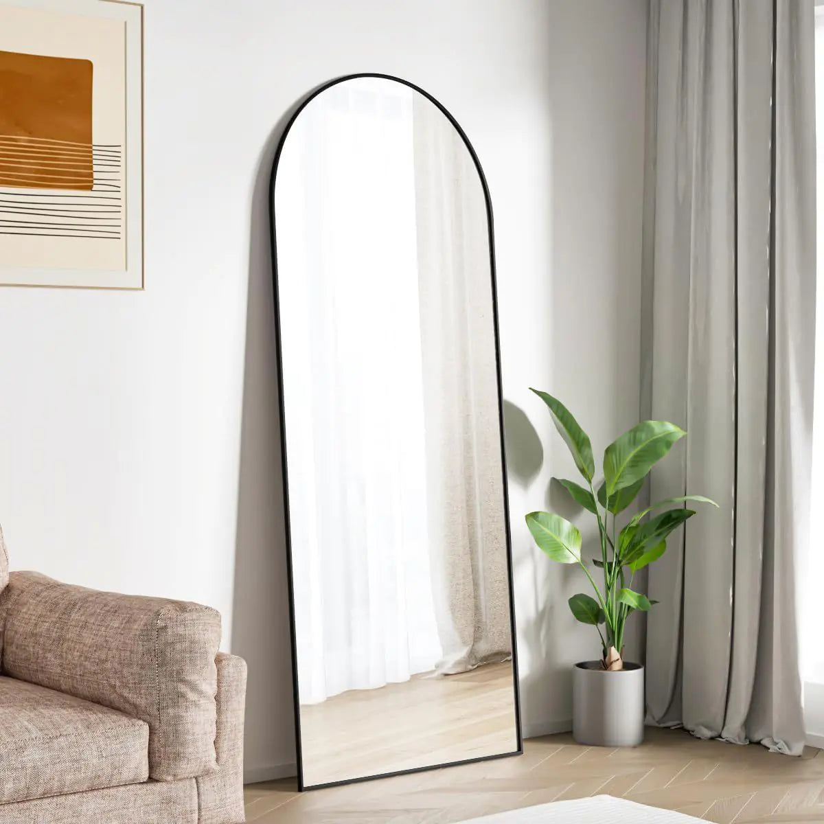 Black 63x20 Inch Metal Arched Bracket Full-length Mirror