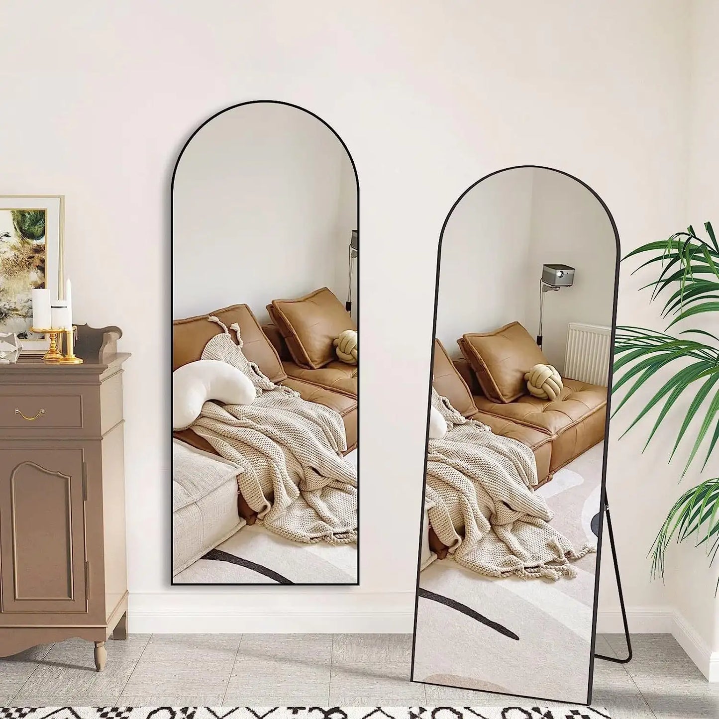 Black 63x20 Inch Metal Arched Bracket Full-length Mirror