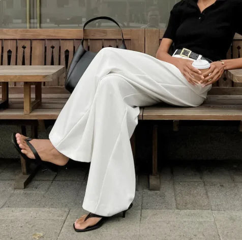 White High-Waist Loose Pants