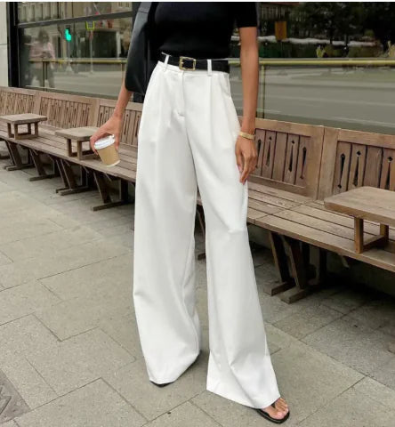 White High-Waist Loose Pants